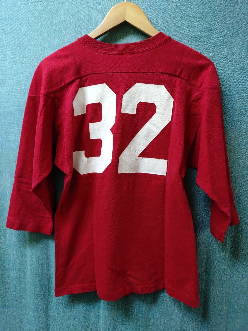70s チャンピオン バータグ 綿100 フットボール Tシャツ M 赤