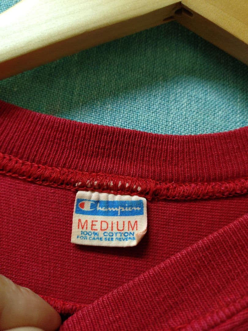 70s チャンピオン バータグ 綿100 フットボール Tシャツ M 赤