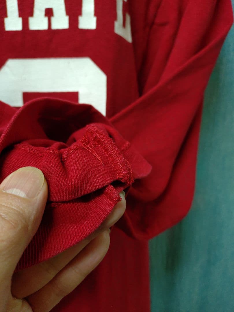 70s チャンピオン バータグ 綿100 フットボール Tシャツ M 赤