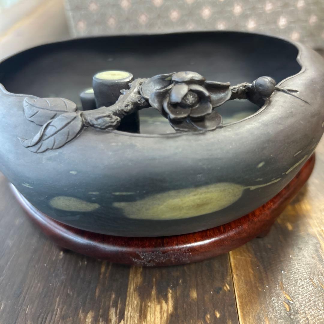 書道 硯 梅花坑水盂椿型　美術品　芸術品　骨董品　工芸品　最高級　逸品　中国美術