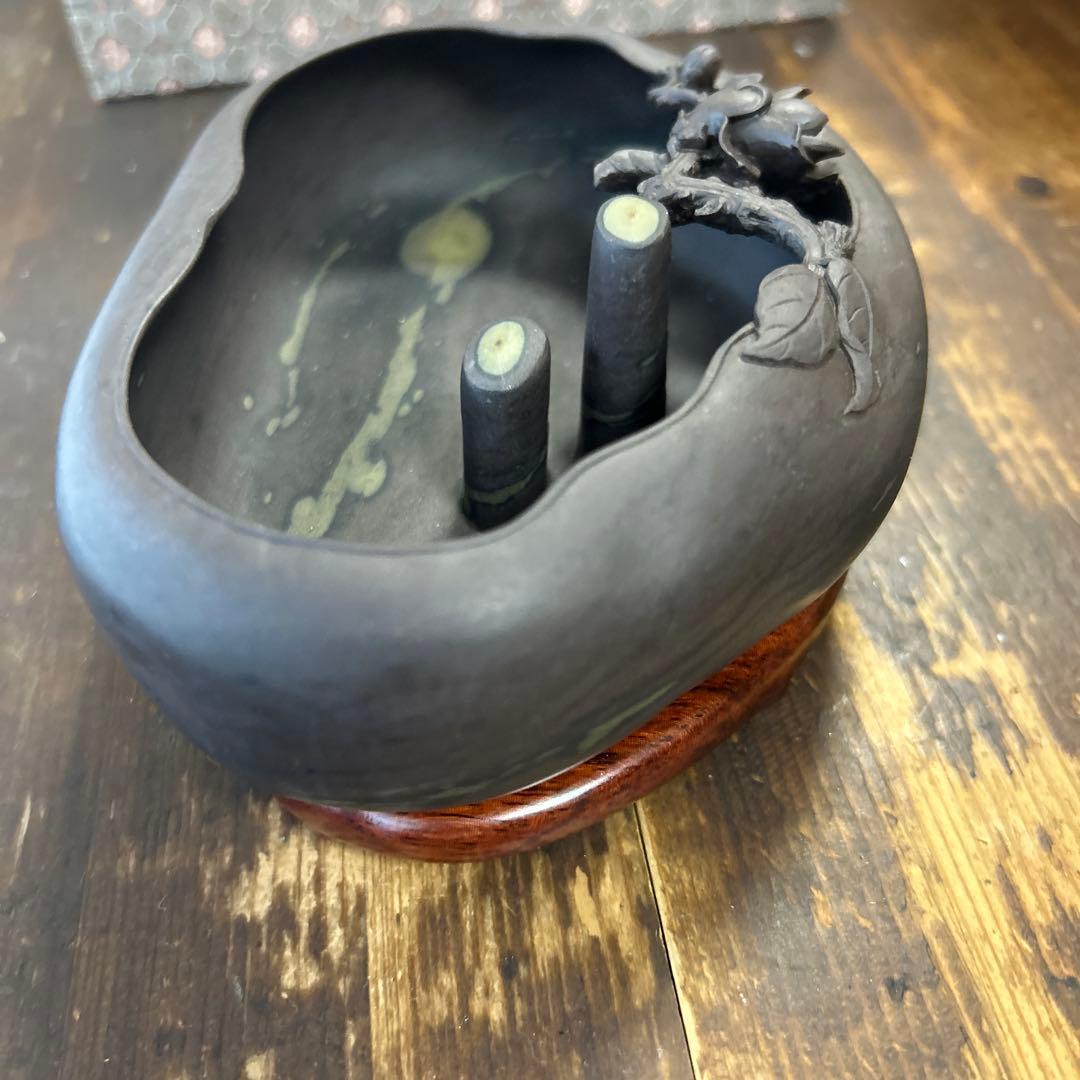 書道 硯 梅花坑水盂椿型　美術品　芸術品　骨董品　工芸品　最高級　逸品　中国美術