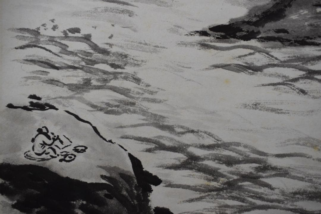 【真作】田能村直外/山水峡流奇趣図/掛軸☆宝船☆Y-915　JM