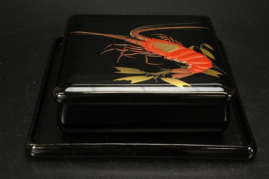 輪島漆器 海老蒔絵 蓋物 一対(ZE667)