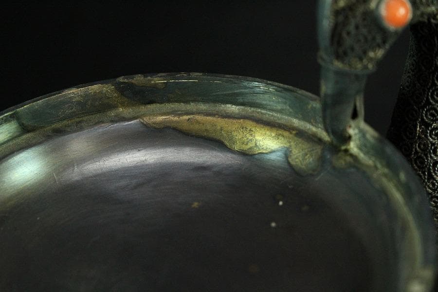 銀七宝 鳳 和田玉 白玉刻花鳥 宝石 珊瑚 象嵌 花鳥 饕餮(K-A156)