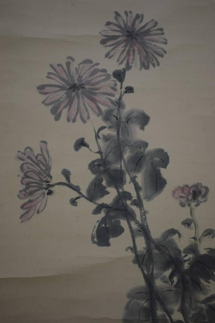 真作/浄土真宗/西本願寺/津田白印/菊画賛/軸先紫檀/布袋屋掛軸HI-956