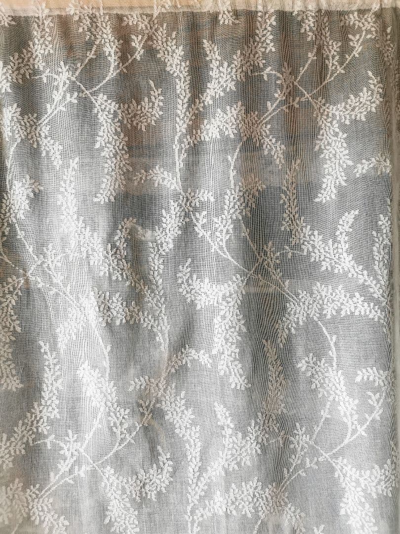 英国アンティーク ノッティンガムマドラスレース ミモザの花 幅広カーテンパネル