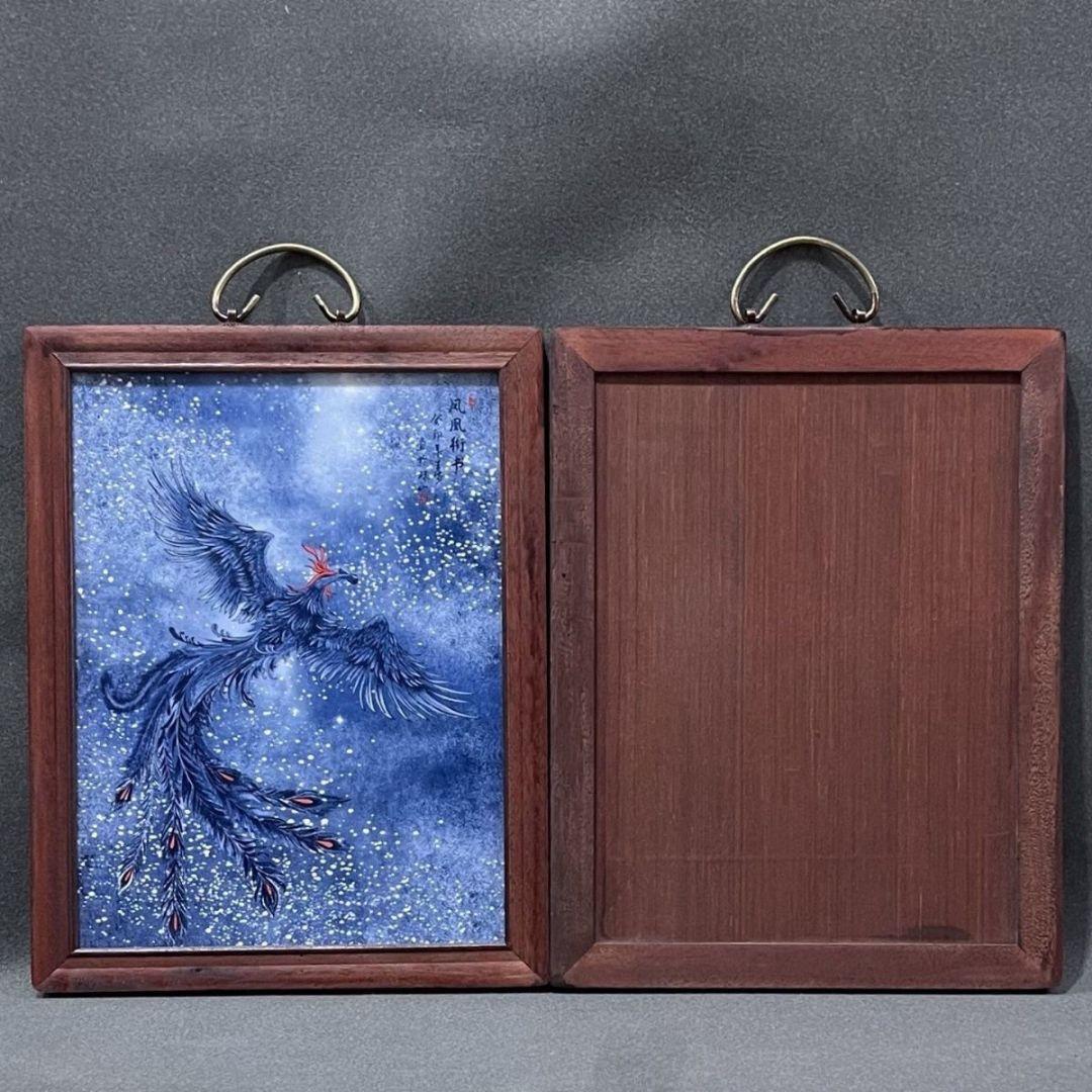 景徳鎮 青花王歩龍鳳呈祥 夜光陶板画応接間 書斎 茶室 装飾品 工芸品 置物