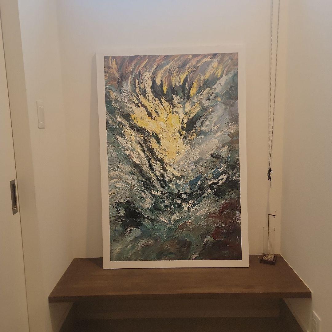 抽象油彩画 青と黄色