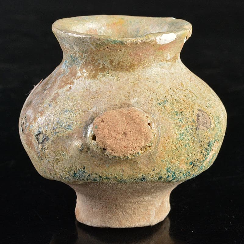 ペルシャ古陶器　緑釉銀化小壷　C　R5928