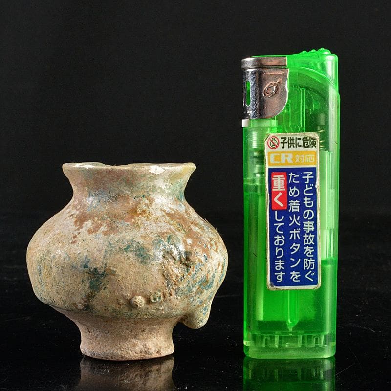 ペルシャ古陶器　緑釉銀化小壷　C　R5928