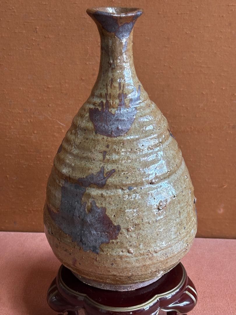 やまちゃん河井寛次郎作灰鉄釉七寸蕪形徳利瓶　冬の森に咲く寒椿　一品物