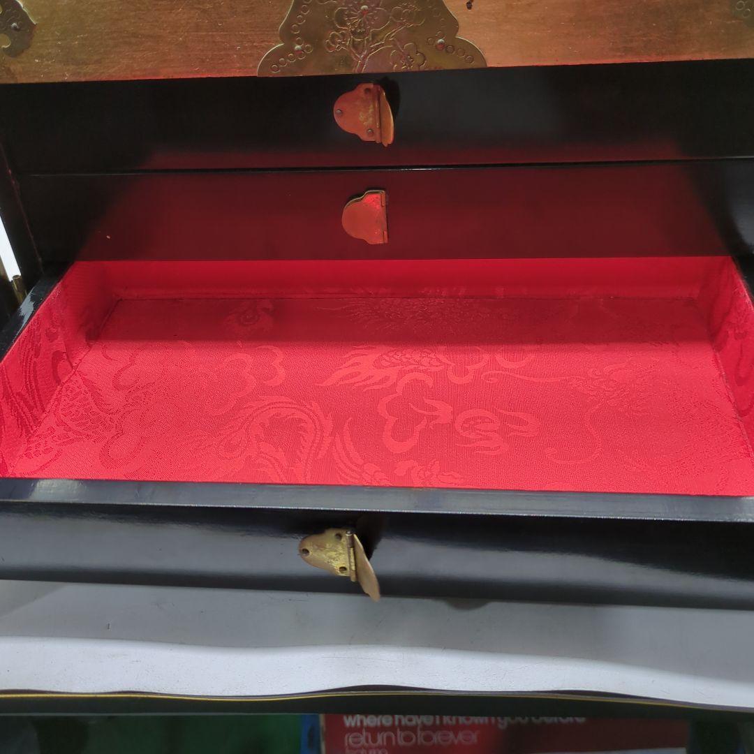 李朝 宝石箱 金箔装飾 花鳥模様 漆塗り　骨董品　時代物　旧家　初出　蔵出