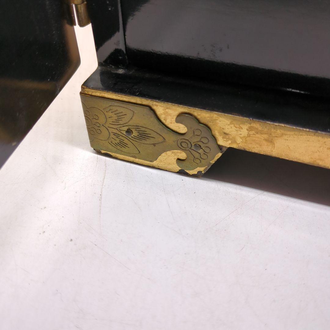李朝 宝石箱 金箔装飾 花鳥模様 漆塗り　骨董品　時代物　旧家　初出　蔵出