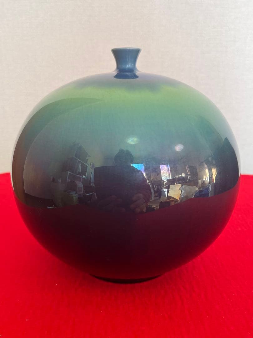 人間国宝 柳雨軒 3代 徳田八十吉 碧明釉 壺 約16cm 管理T304