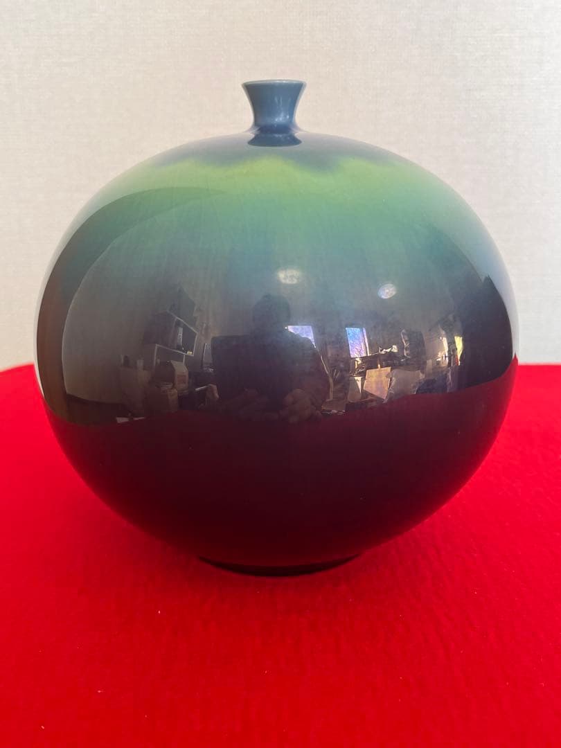 人間国宝 柳雨軒 3代 徳田八十吉 碧明釉 壺 約16cm 管理T304