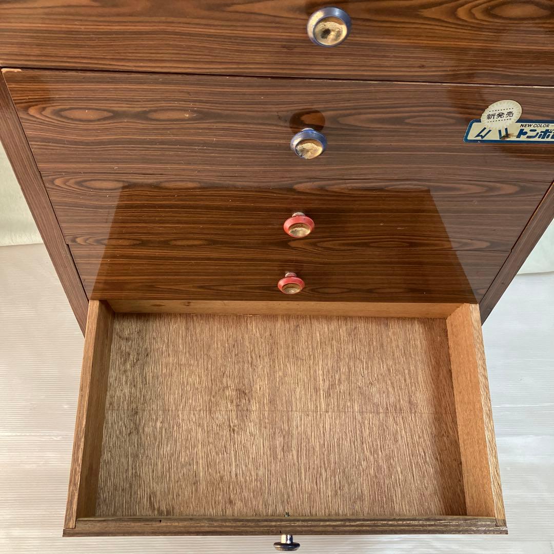 昭和レトロ　ビンテージ　トンボ台　木製木目調　6引き出し　テレビ台　希少