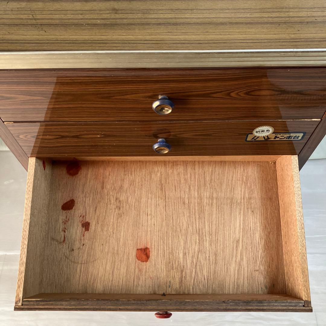 昭和レトロ　ビンテージ　トンボ台　木製木目調　6引き出し　テレビ台　希少