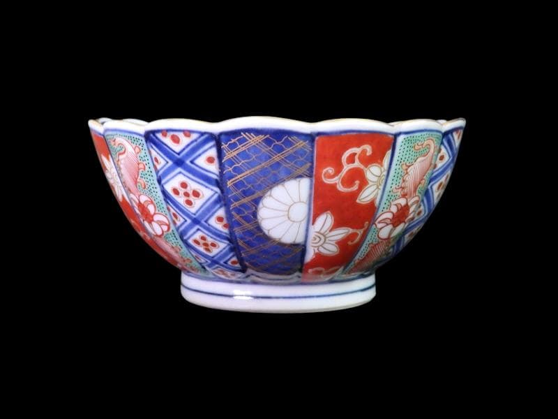 大聖寺伊万里　金襴手　寿紋に輪花楕円変形皿　大振向付　E704AS-CZk