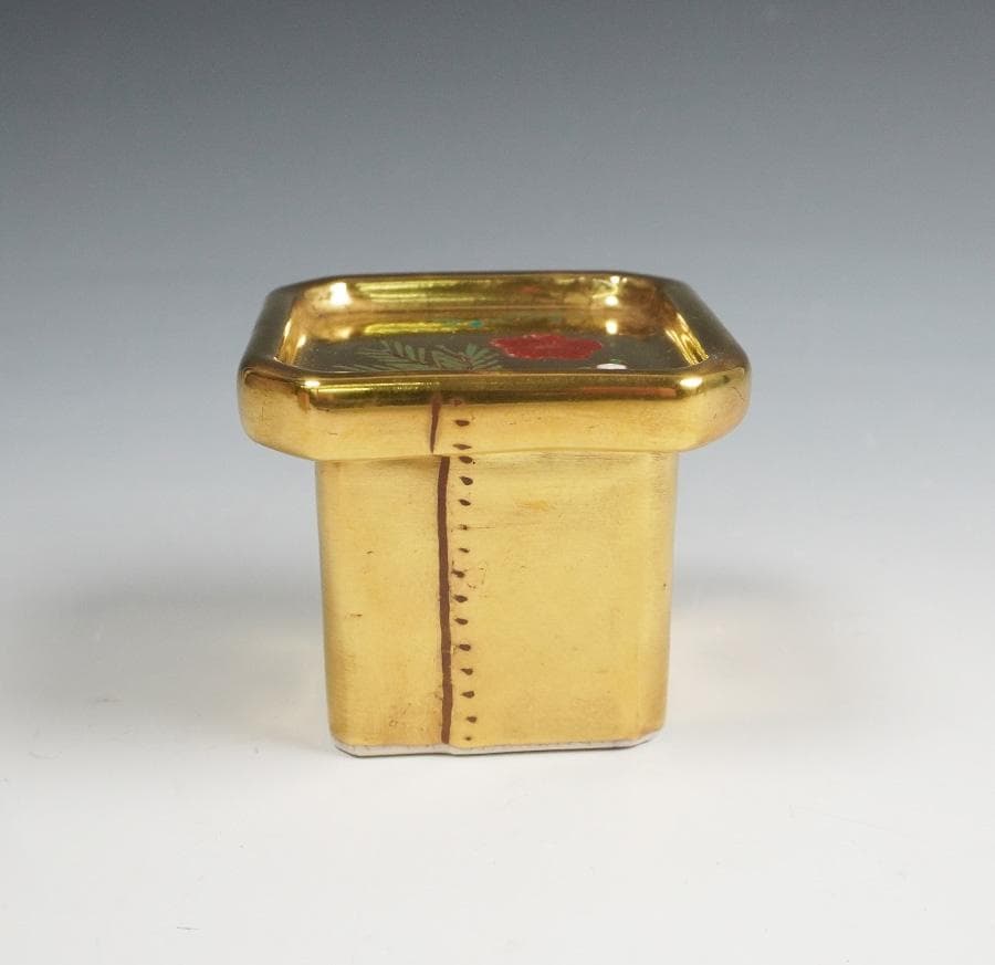 清水 鳴滝窯 橋本城岳 金彩 三方蓋置 茶道具 共箱