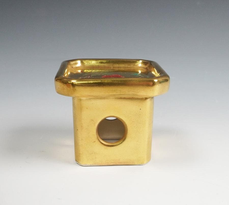 清水 鳴滝窯 橋本城岳 金彩 三方蓋置 茶道具 共箱