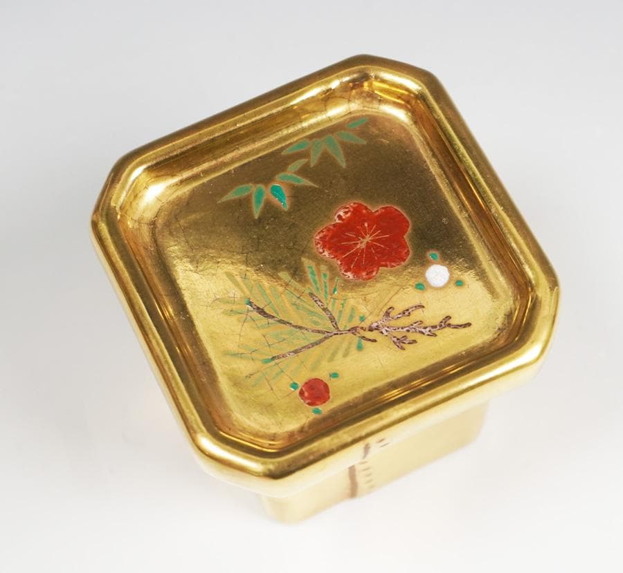 清水 鳴滝窯 橋本城岳 金彩 三方蓋置 茶道具 共箱