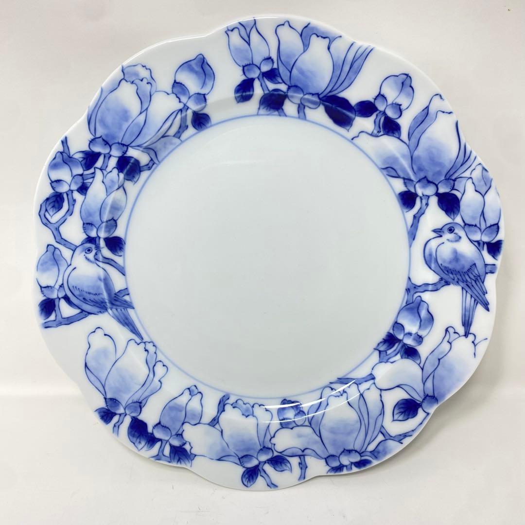 深川製 染付 木蓮 ケーキ皿 直径 約20cm 宮内庁御用達