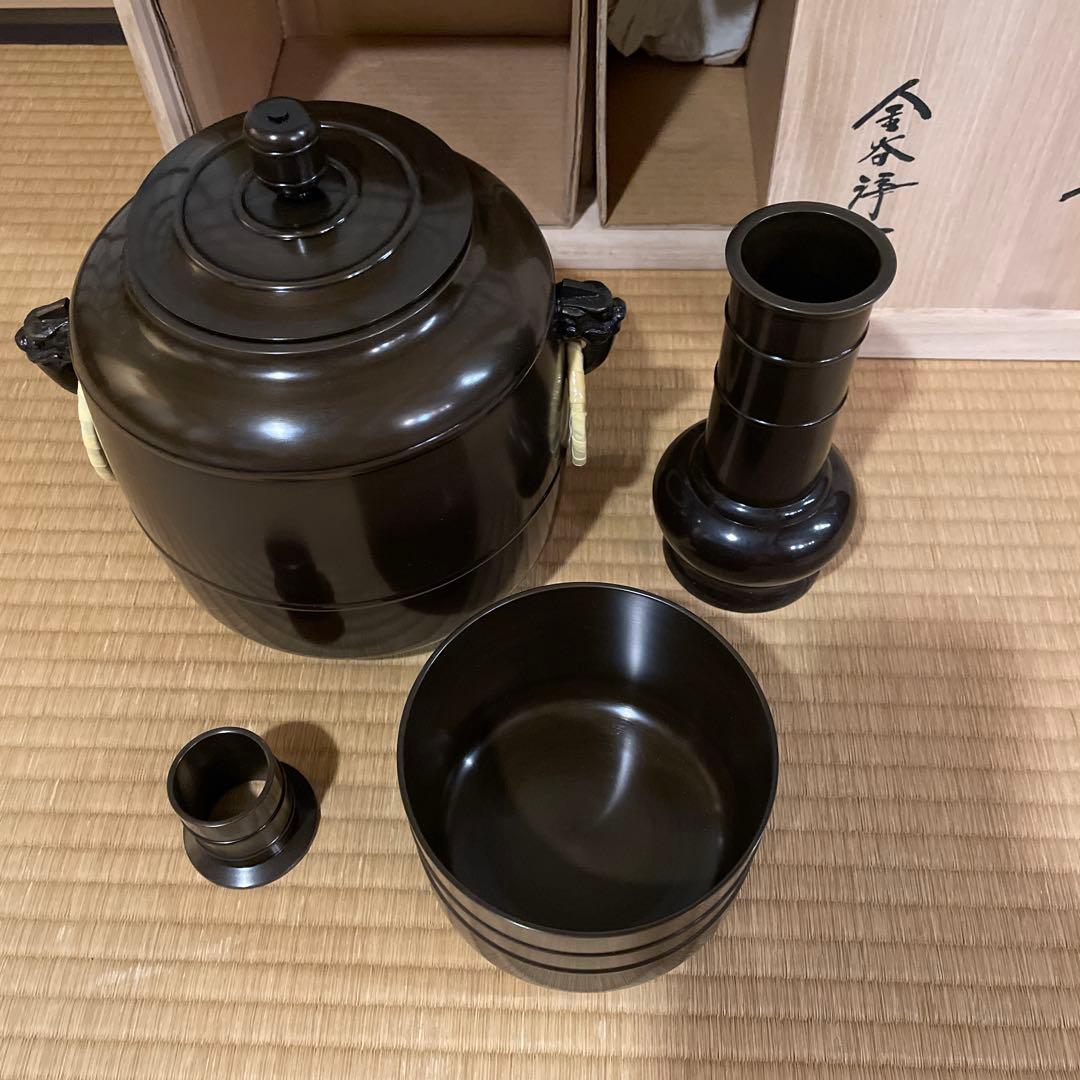 茶道具 鋳造師『金谷浄雲』(造)の利休型【唐銅 皆具】共箱　※美品