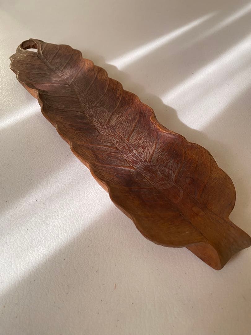 煎茶盆　木彫　在銘　葉盆　煎茶道具　茶道具