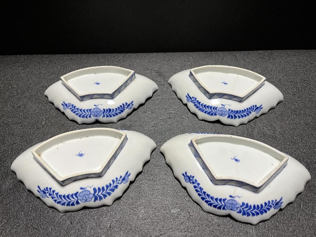 希少品　オールド香蘭社　染付　蝶型　銘々皿　変わり皿　取り皿　４客