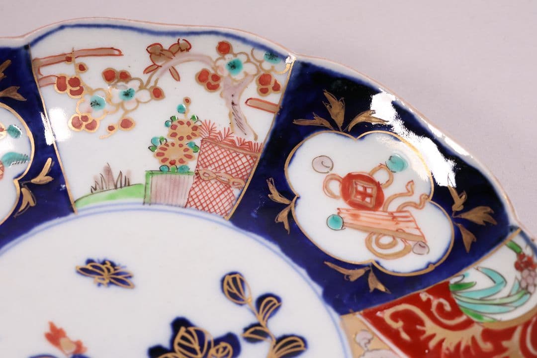 【CM119】古伊万里 色絵 中皿 2枚 盛皿 幅22.3cm 錦手 花鳥 草花