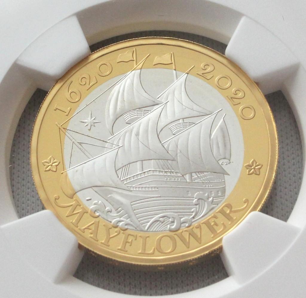 2020年イギリス メイフラワー号 400周年 ￡2 銀貨 NGC PF70UC