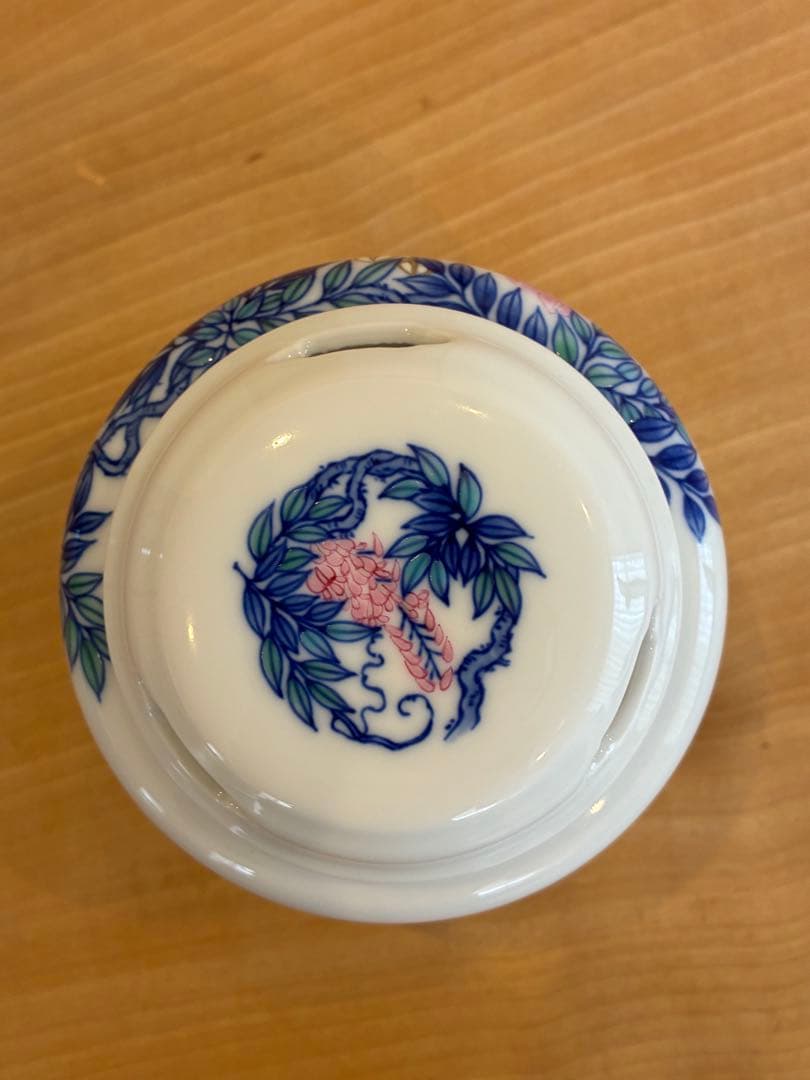 香蘭社 有田焼 香炉 総手書き 染錦模様 共箱 共布