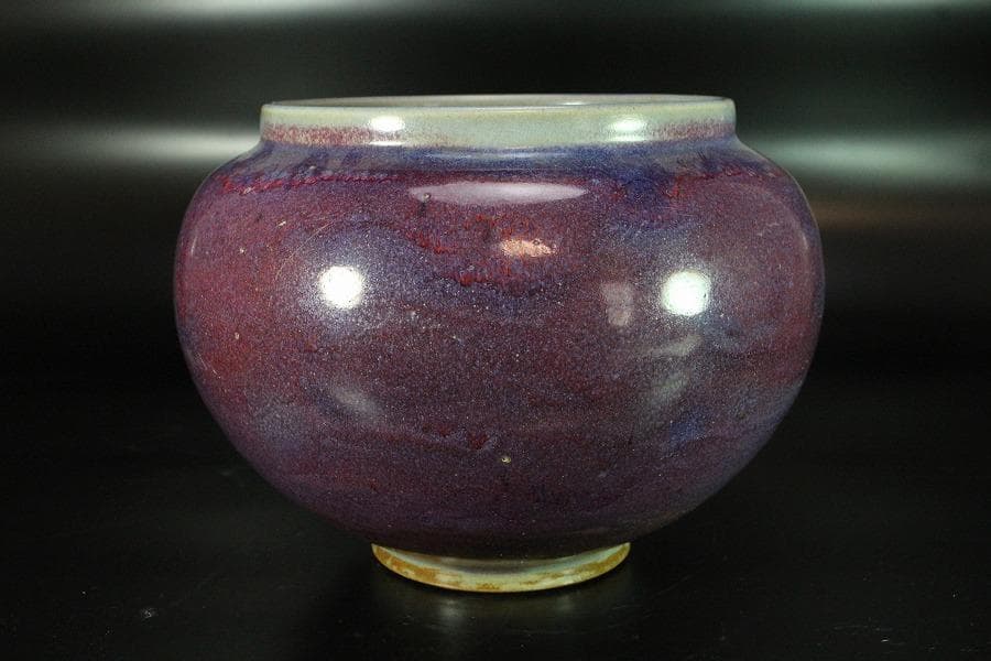 中国美術 鈞窯 斑紫釉 壷 φ23.5cm(K-LC211)