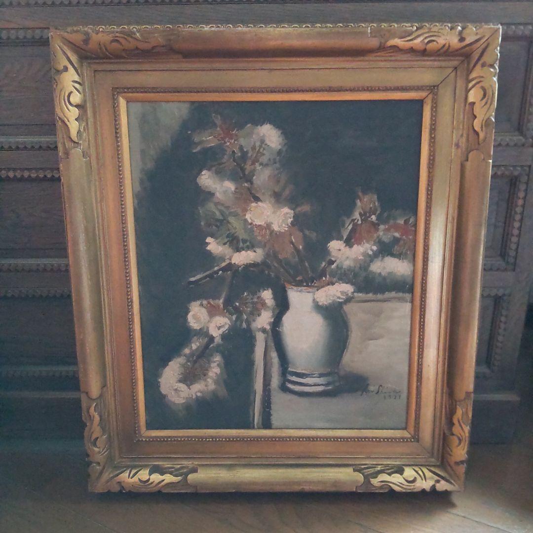 昭和初期 油絵 油彩画 静物画 額縁 ビンテージ