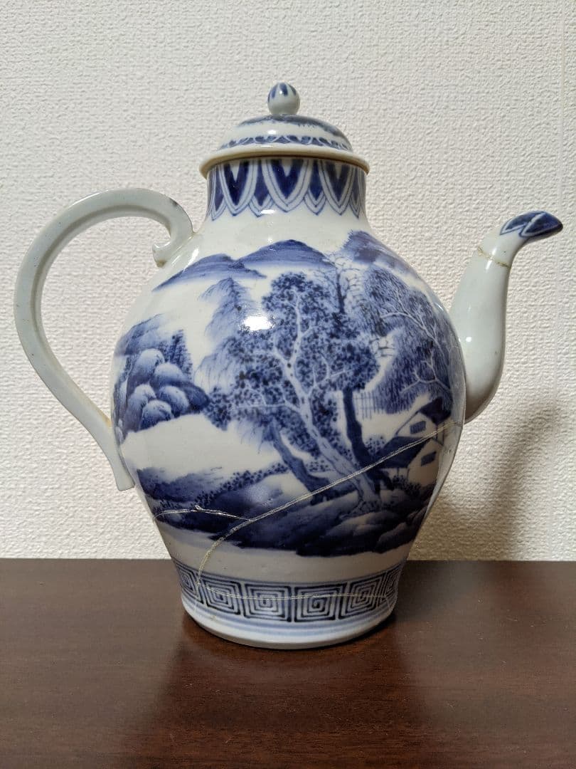 ⭐井伊直弼 超希少 藩窯 湖東焼 染付山水紋水注 江戸時代 彦根藩御用窯 骨董品