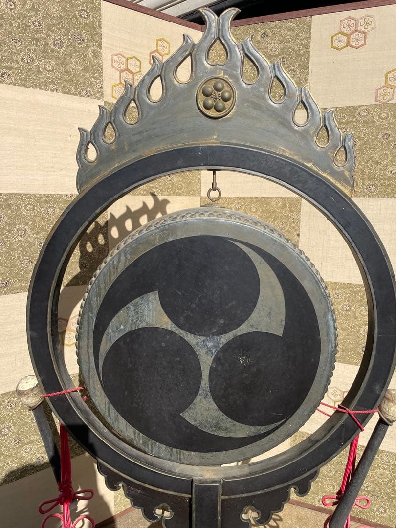 太鼓正製 雅楽 火焔太鼓 毛彫金具 寺院仏具 鳴物　バチ付き