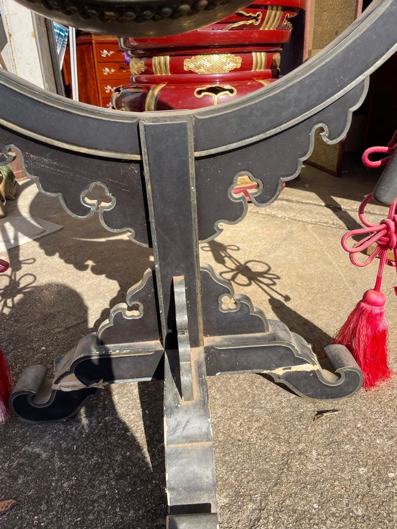 太鼓正製 雅楽 火焔太鼓 毛彫金具 寺院仏具 鳴物　バチ付き