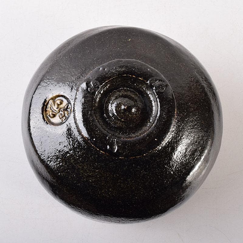 茶道具　楽焼　佐々木松楽造　黒楽茶碗　共布共箱　C　R8686