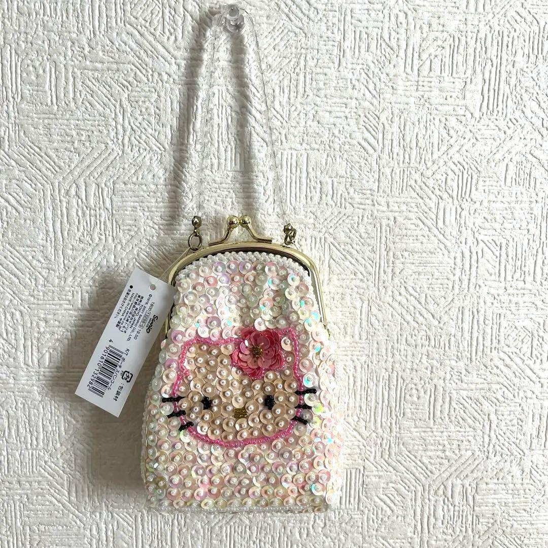 レア‼️ハローキティ スパンコールビーズバッグ キラキラがま口ポーチパーティバッグ