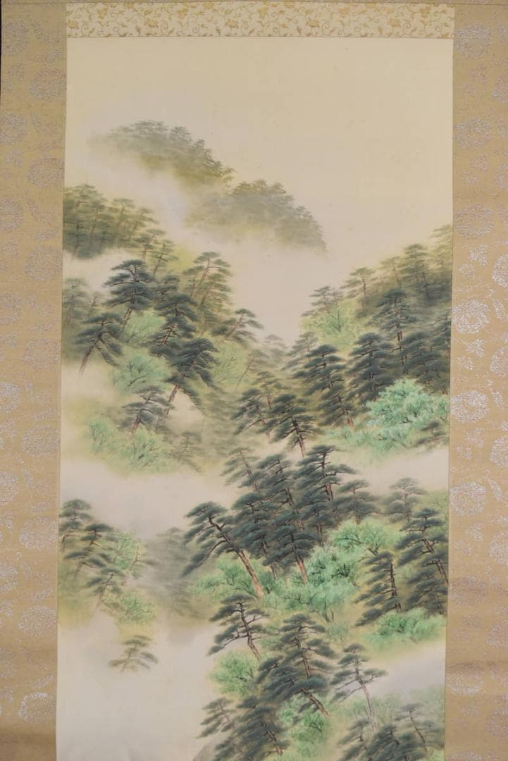 【真作】秋皓/嵐峡山水図/掛軸/名家伝来/AA-872