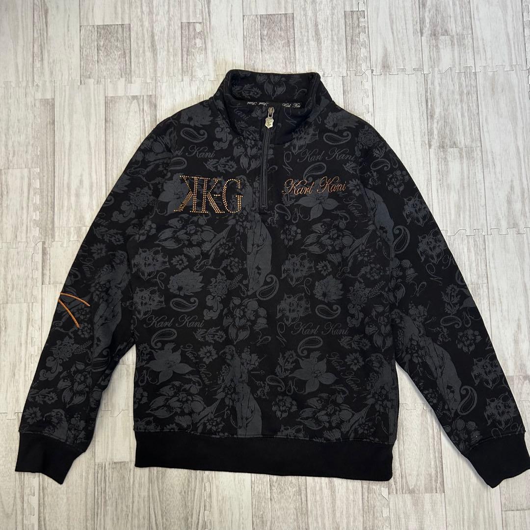 カールカナイ ゴルフ 総柄 刺繍 プリント ペイズリー スウェット ハーフジップ