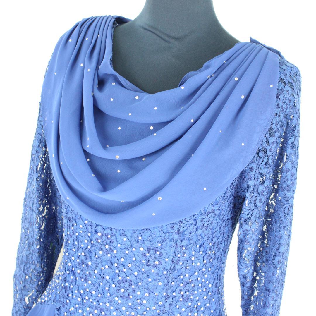 【社交ダンス用衣装 美品】ロイヤルブルー ラインストーン付き ドレス ワンピース