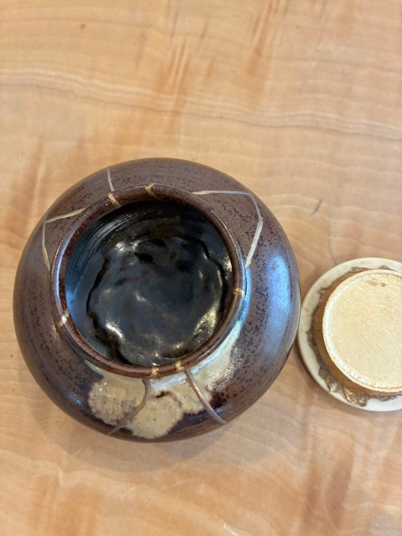 佐久間勝山 萬古焼 松古窯 平茶入 茶道具 金継ぎ 共箱
