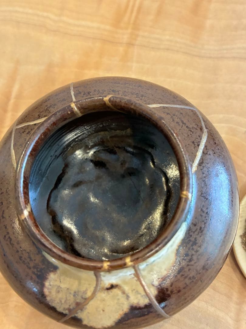 佐久間勝山 萬古焼 松古窯 平茶入 茶道具 金継ぎ 共箱