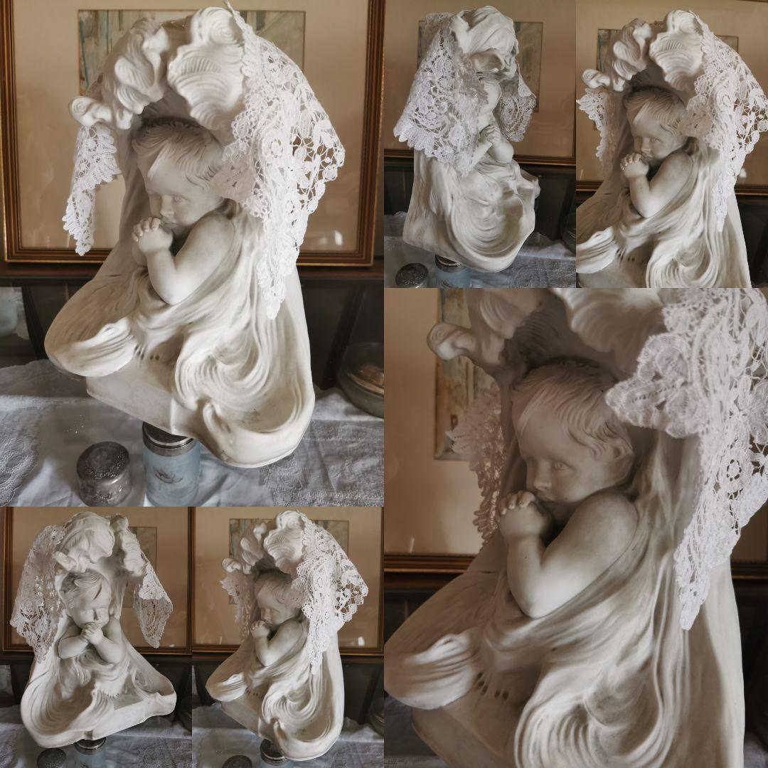 アンティークフランス 大型ビスク彫像塑像 少年の祈り作家刻印入 レース装飾無し