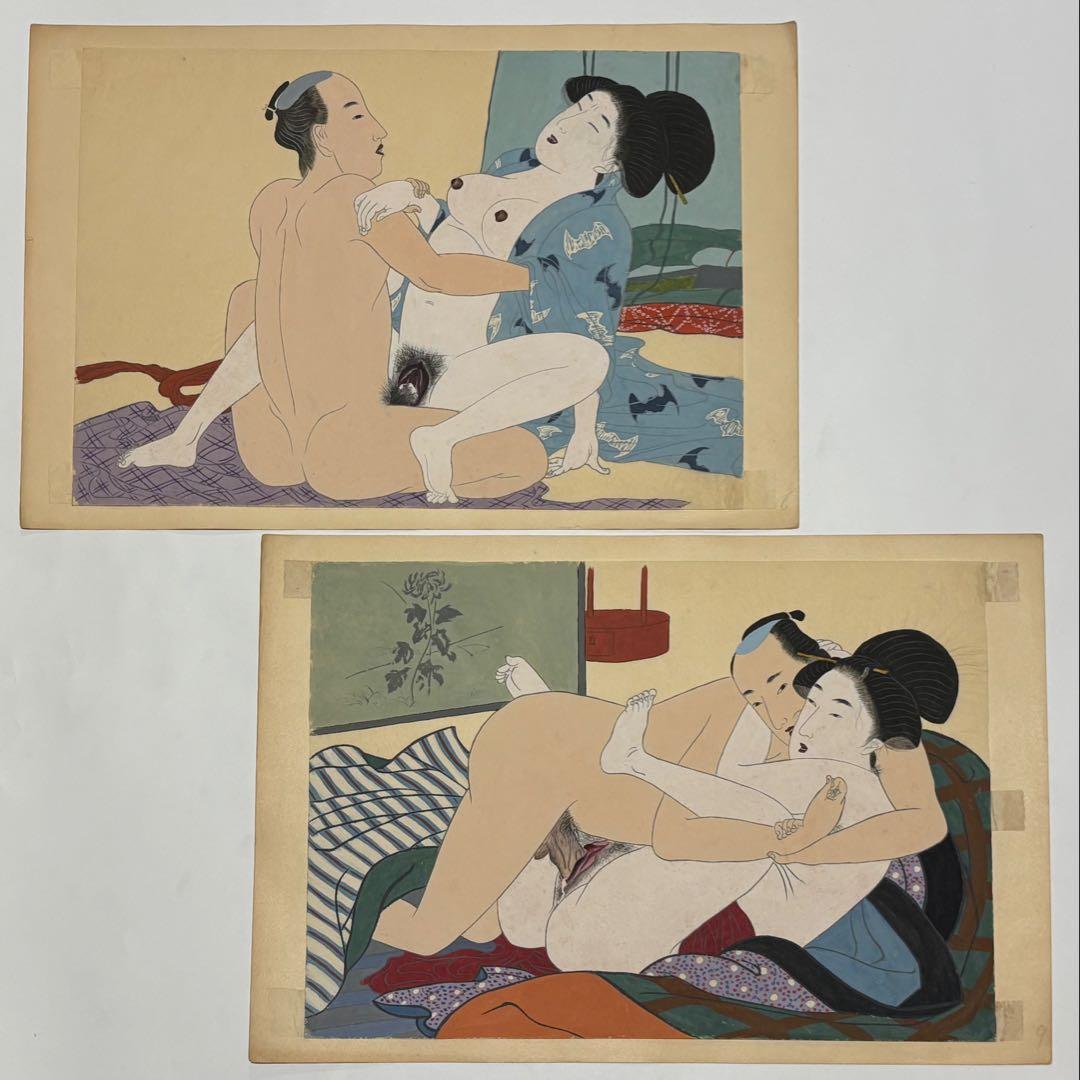 「大判 春画」手書き12枚|艶本 わじるし わ印 日本画 和本