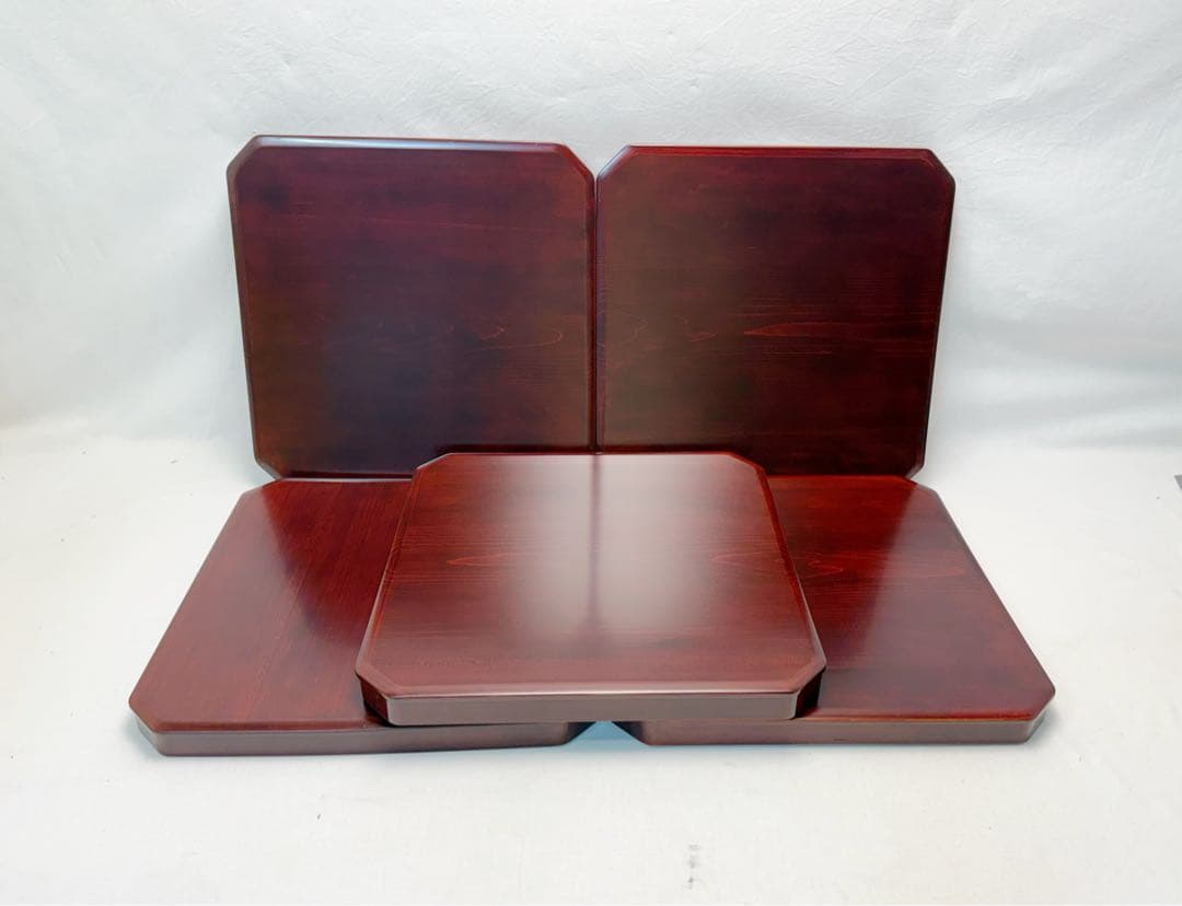 ほぼ未使用 懐石道具 塗師 半峰造 利休形 鉋目折敷膳 十客揃 木製溜塗会席膳