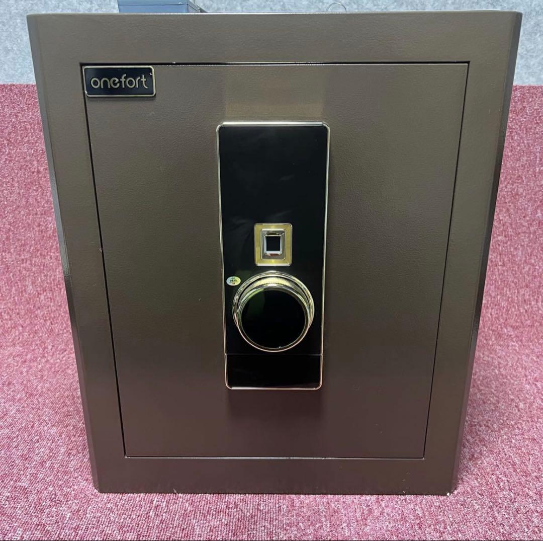 ［4066］onefort 指紋認証式 電子金庫 36L ブラウン