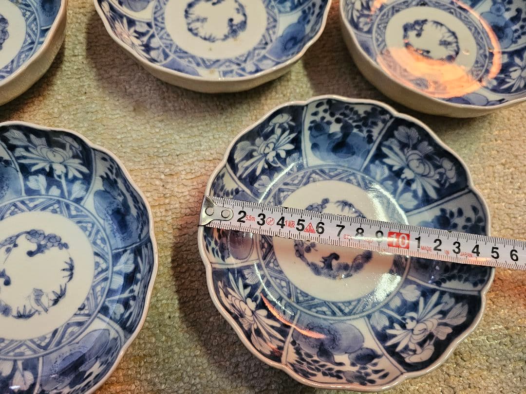 古伊万里 上手 江戸後期 藍柿右衛門様式 輪花なます皿 5客セット