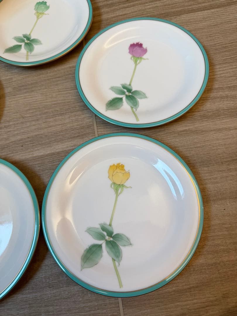 1506 香蘭社　ブライトローズ　中皿　5客　金彩　未使用